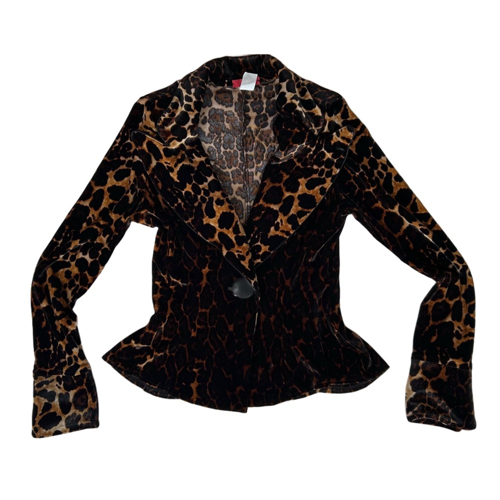 Leopard Print Velvet Blazer Jacket - Brown/Black